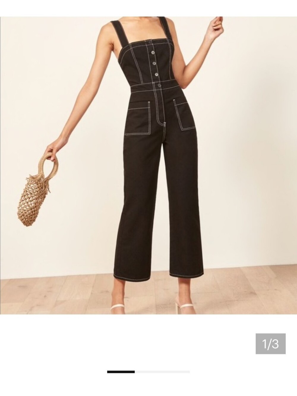 Reformation Amory Black and White Wide-Leg Jumpsuit with Contrast Stitching